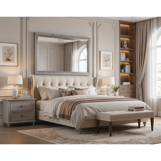 Sunvega Sand Colored Beveled Glass Poster Mirror with Metal Accents