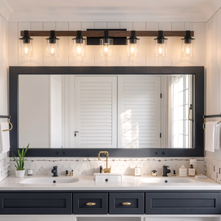 Sunvega Rustic 7-Light Industrial Bathroom Vanity Sconce with Wood Accent