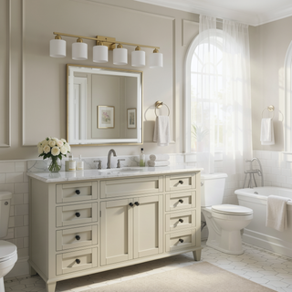 Sunvega Gold Vanity Light Fixture with Milky White Glass Shade for Mirror Bathroom