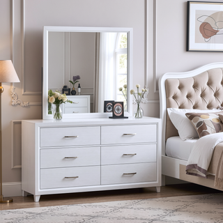 Sunvega White Laminate Nightstand with Wood Grain Detailing and Two Spacious Drawers
