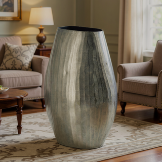 Sunvega Gold Aluminum Chisel Flower Vase with a Short Round Metallic Silhouette