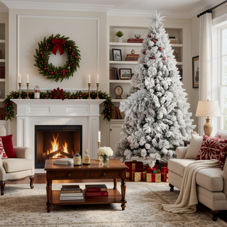 Sunvega Snowy Flocked 7FT Christmas Tree with 450 Warm White LED Lights and 1060 Tips