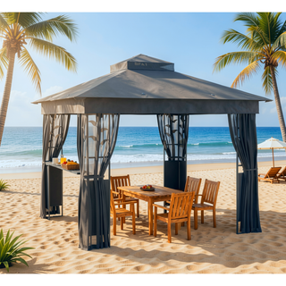 Sunvega Spacious 10x13ft Outdoor Gazebo with Removable Curtains and Two-Tier Roof