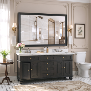 Sunvega 60x40 Inch Oversized Modern Rectangle Bathroom Mirror with Black Aluminum Frame