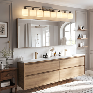 Sunvega Gold Vanity Light Fixture with Milky White Glass Shade for Mirror Bathroom