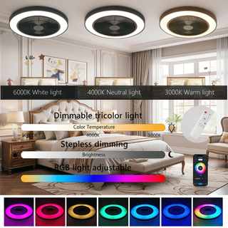 Sunvega 23-inch Smart Ceiling Fan Light with RGB LED Dimmable Color-Changing for Living Room