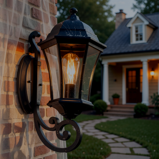 Sunvega Vintage Wall-Mounted Outdoor Lantern Light with Black Metal Sconce and Frosted Glass