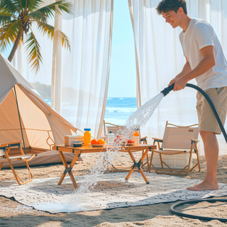 Sunvega Reversible Outdoor Rug with Protective Coating and Strap Stakes for Patio