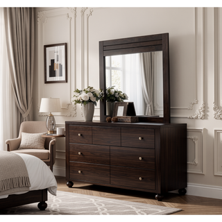 Sunvega Mahogany Finish Rectangular Mirror with Sturdy Wooden Frame for Any Room