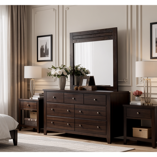 Sunvega Mahogany Finish Rectangular Mirror with Sturdy Wooden Frame for Any Room