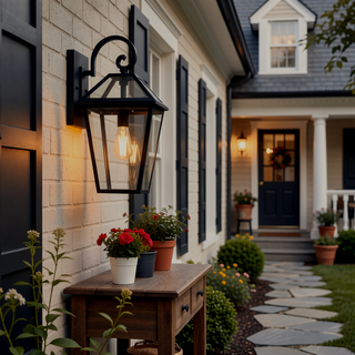 Sunvega Modern Black Metal Clear Glass Outdoor Wall Lantern Light for Porch Patio