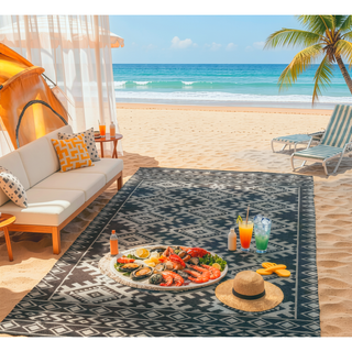 Sunvega Reversible Outdoor Rug with Protective Coating and Strap Stakes for Patio