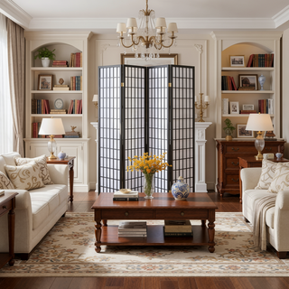Sunvega Black 4-Panel Folding Shoji Screen Room Divider with White Paper Panels