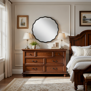 Sunvega Farmhouse Art Deco Wavy Wood Mirror Frame Wall Decor for Bathroom