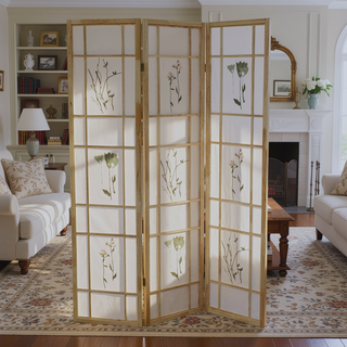 Sunvega Traditional Asian-Inspired Natural Pine Shoji Screen Room Divider