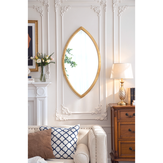 Sunvega Hexagon Wood Frame Wall Mirror with Leather for Entryway Living Room