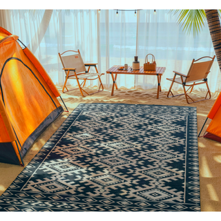 Sunvega Reversible Outdoor Rug with Protective Coating and Strap Stakes for Patio