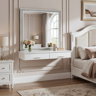 Sunvega Mirrored and Champagne Finish Nightstand with Two Spacious Storage Drawers