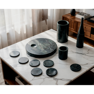 Sunvega Gold Yellow Beige Natural Marble 10-Piece Luxury Dining Room Accessories Set