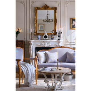 Sunvega Large Rectangular Full Length Mirror with Distressed Ivory Frame and Gold Floral Crown