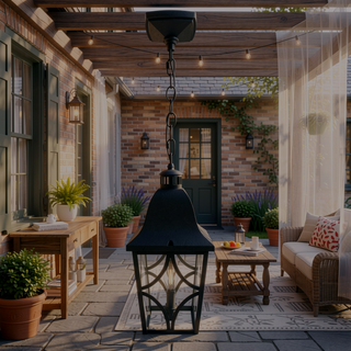 Sunvega Outdoor Pendant Light Fixture with Clear Glass Shade and Adjustable Anti-Rust Metal Chain