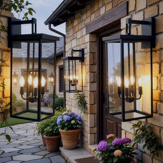 Sunvega Modern Black Metal Frame Clear Glass Outdoor Wall Lanterns Sconces
