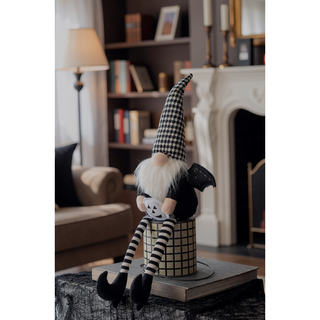Sunvega Handcrafted 4.3x4x26.8 Inch Fabric Sitting Black Gnome With Broomstick
