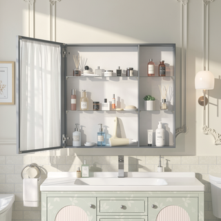 Sunvega Wall Mounted Medicine Cabinet with Mirror and Adjustable Storage Shelves