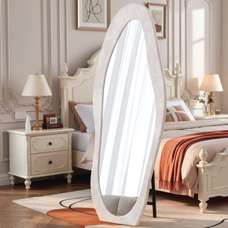 Sunvega Full Length Mirror with Flannel Wrapped Wooden Frame and Shatterproof Glass