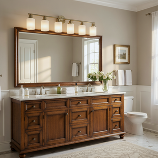 Sunvega Modern Golden Finish 6-Light Vanity Sconce with Frosted Glass Shades