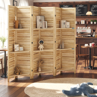 Sunvega 6 Panel Folding Privacy Screen with Removable Shelves and Hinged Design