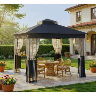 Sunvega Spacious 10x13ft Outdoor Gazebo with Removable Curtains and Two-Tier Roof