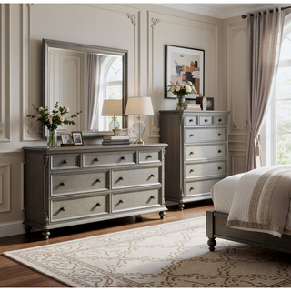 Sunvega Silver Champagne Nightstand with Two Spacious Drawers for Bedroom