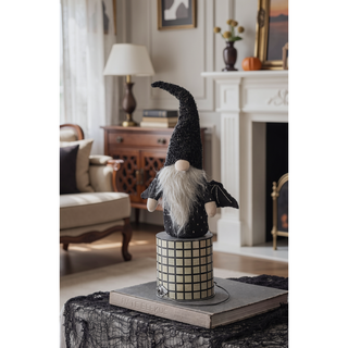 Sunvega Handcrafted 4.3x4x26.8 Inch Fabric Sitting Black Gnome With Broomstick