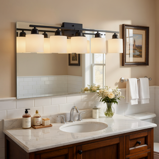 Sunvega Gold Vanity Light Fixture with Milky White Glass Shade for Mirror Bathroom
