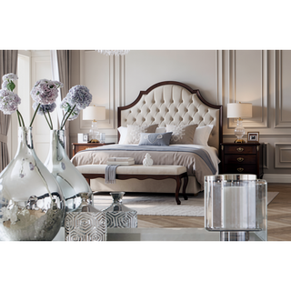 Sunvega Mirror Accent Nightstand with Spacious Drawers and Bun Foot