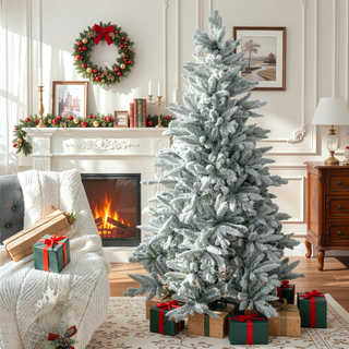 Sunvega 6ft Snow Flocked Artificial Christmas Tree with 994 Tips and Foldable Metal Stand