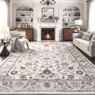 Sunvega Vintage Bohemia Non-slip Washable Area Rug with Flower Design for Living Room