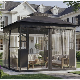 Sunvega Spacious 10x13ft Outdoor Gazebo with Removable Curtains and Two-Tier Roof