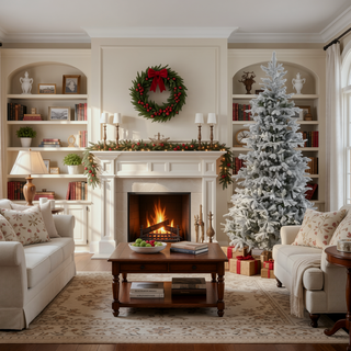 Sunvega Pencil Artificial Xmas Tree with Faux Snow Flocked Full Branch Tips Flame-retardant