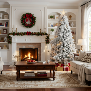 Sunvega Snowy Flocked 7FT Christmas Tree with 450 Warm White LED Lights and 1060 Tips