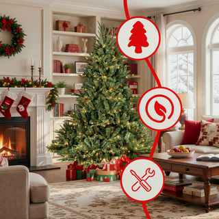 Sunvega 7FT Full-Shape Pre-Lit Christmas Tree with 750 UL Lights and Hinged Structure