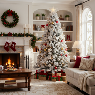Sunvega Snowy Flocked 7FT Christmas Tree with 450 Warm White LED Lights and 1060 Tips