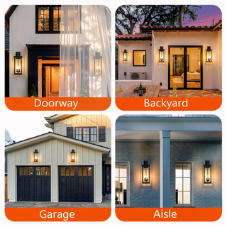 Sunvega Modern Black Metal Frame Clear Glass Outdoor Wall Lanterns Sconces