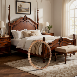 Sunvega 32 Inch Round Hanging Wall Mirror with Natural Wooden Bead Frame