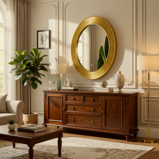 Sunvega Sunburst-Shaped PU Art Decorative Wall Mirror for Bathroom Bedroom