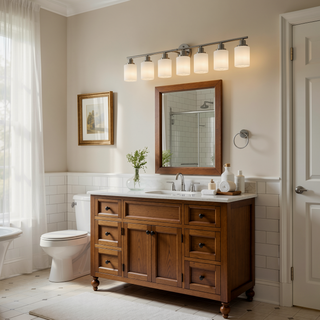 Sunvega Modern Golden Finish 6-Light Vanity Sconce with Frosted Glass Shades