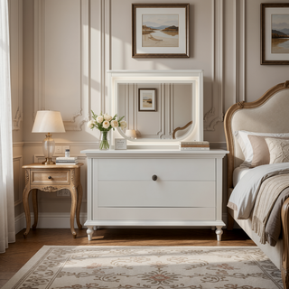 Sunvega Sleek Modern Nightstand with Two Spacious Drawers in Pearl White Finish