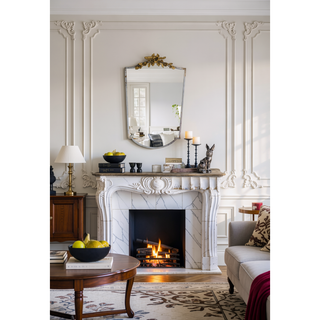 Sunvega Large Rectangular Full Length Mirror with Distressed Ivory Frame and Gold Floral Crown