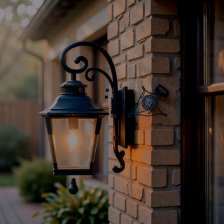 Sunvega Vintage Black Metal Wall Lantern with Clear Glass and Scroll Design